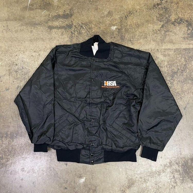 Vintage Bomber Jacket Satin USA Baseball 90s Sports Coat Black Mens XL image 1