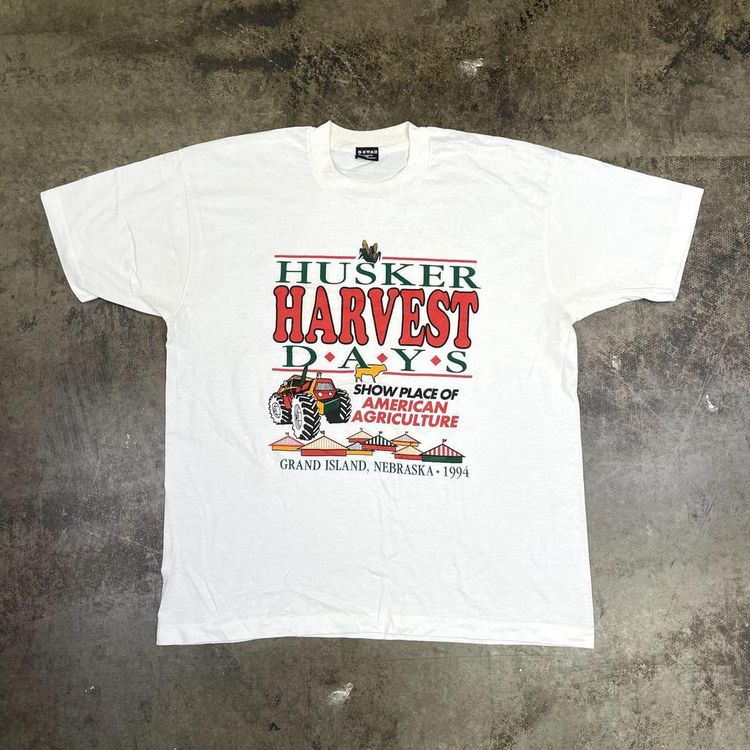 Vintage Harvest 1994 Graphic T-Shirt 90s USA Single Stitch Tee, White Mens XL