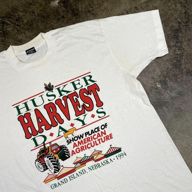 Vintage Harvest 1994 Graphic T-Shirt 90s USA Single Stitch Tee, White Mens XL 3
