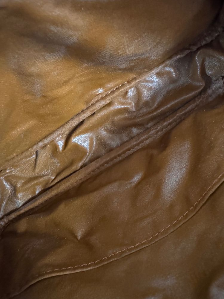 brown patterned pouch with leather trim 4