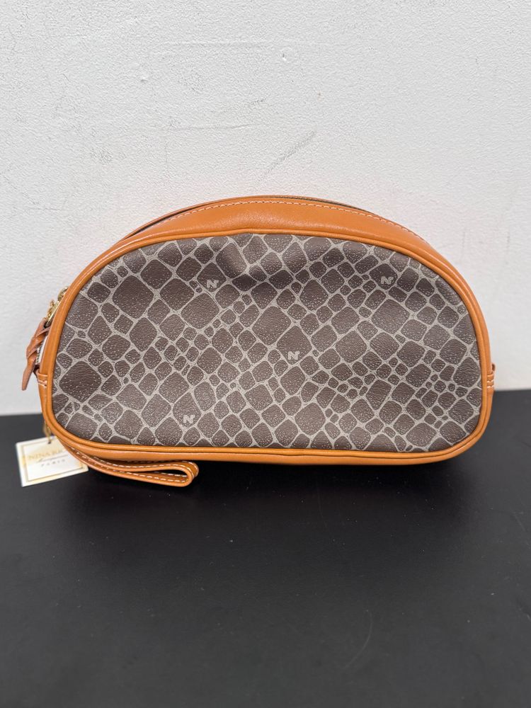 Nina Ricci brown patterned pouch with leather trim product image