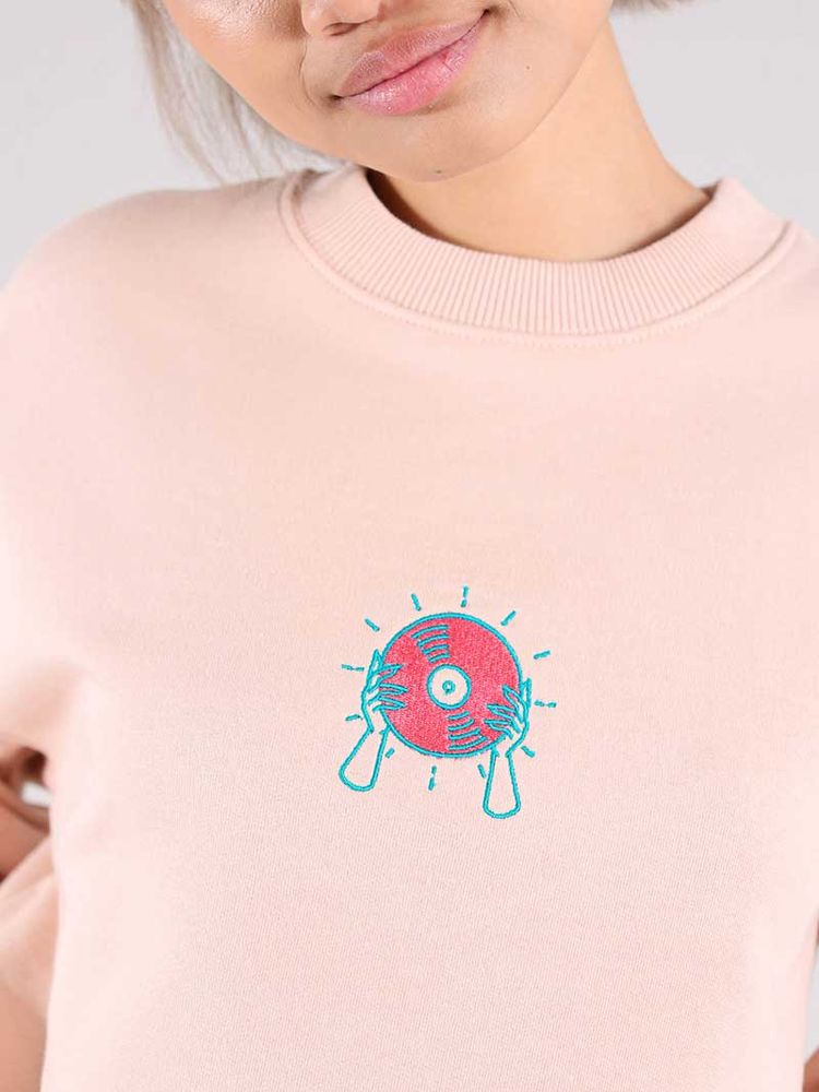 Disco Cult Embroidered Sweatshirt, Organic Cotton, in Pink imagen 4