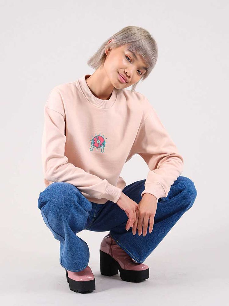 Disco Cult Embroidered Sweatshirt, Organic Cotton, in Pink imagen 5