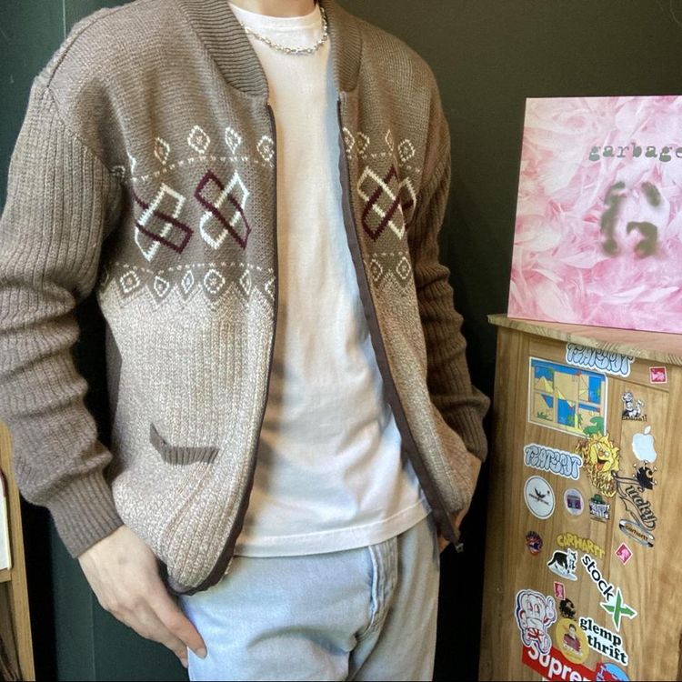 Vintage Zip Up Patterned Cardigan image 1