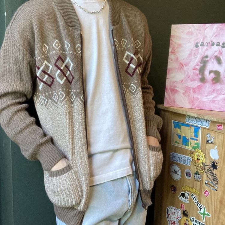 Vintage Zip Up Patterned Cardigan image 2