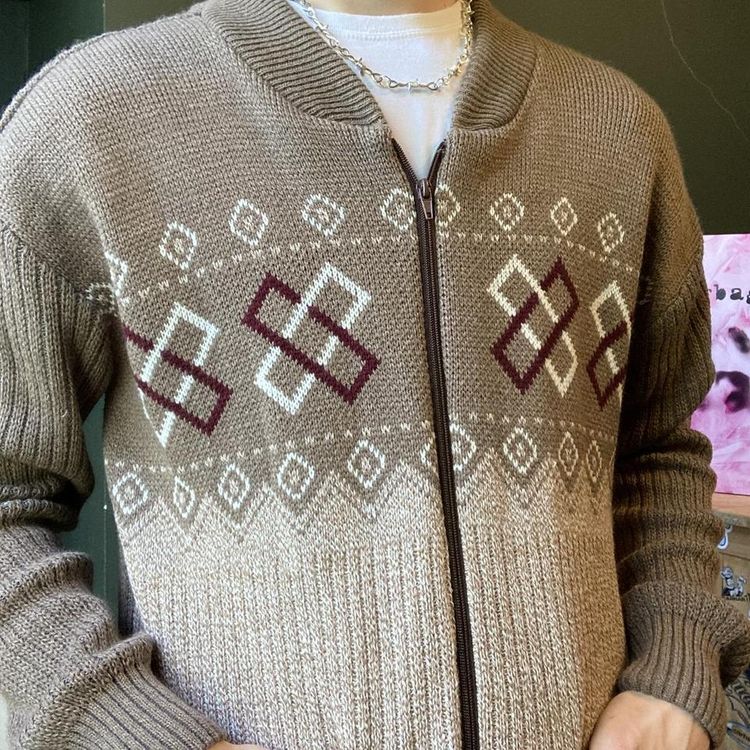 Vintage Zip Up Patterned Cardigan image 3
