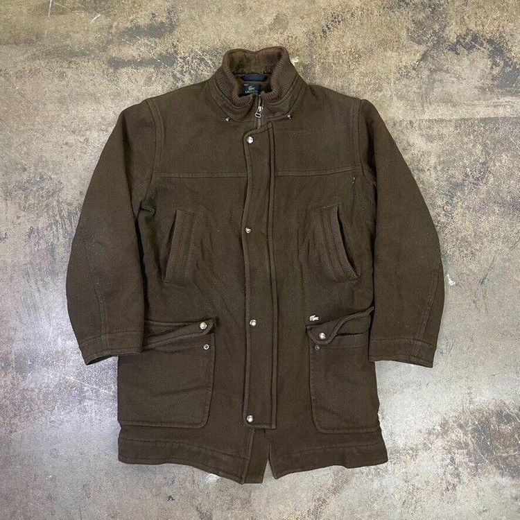 Lacoste Over Coat 90s Vintage Full Zip Wool Trench Coat, Brown, Mens Medium 4 image 1