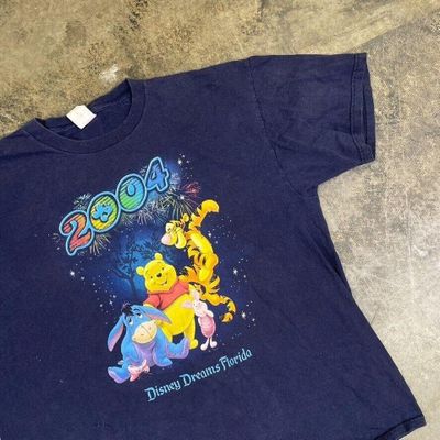 Disney Land Graphic T-Shirt Y2K Winnie Tigger USA Tee, Navy Mens XL 3