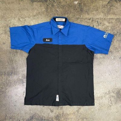 Red Kap Work Shirt Workwear Mechanic Button Down, Black Blue, Mens Large 1