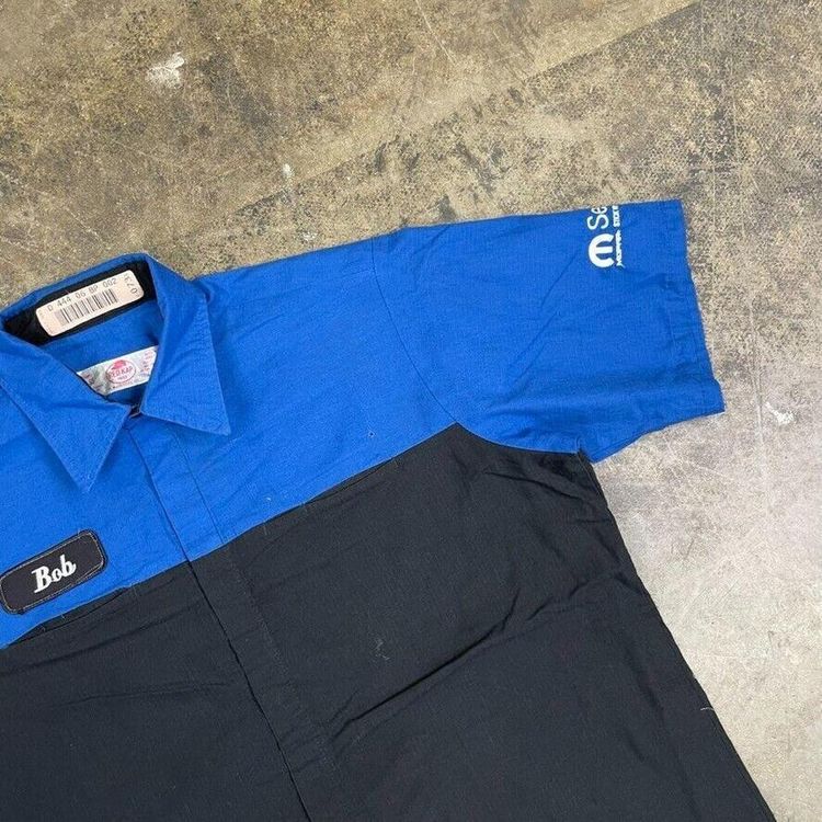Red Kap Work Shirt Workwear Mechanic Button Down, Black Blue, Mens Large 3