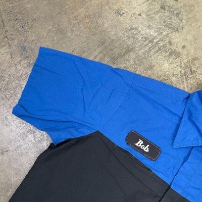 Red Kap Work Shirt Workwear Mechanic Button Down, Black Blue, Mens Large 5