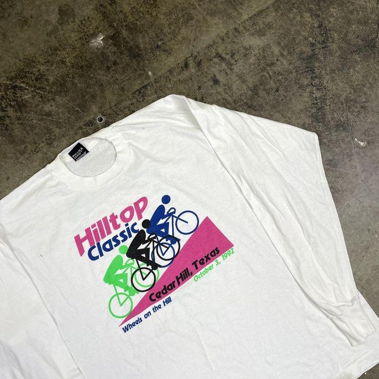Cycling Graphic T-Shirt 90s Long Sleeve Single Stitch Tee, White Mens XL 6