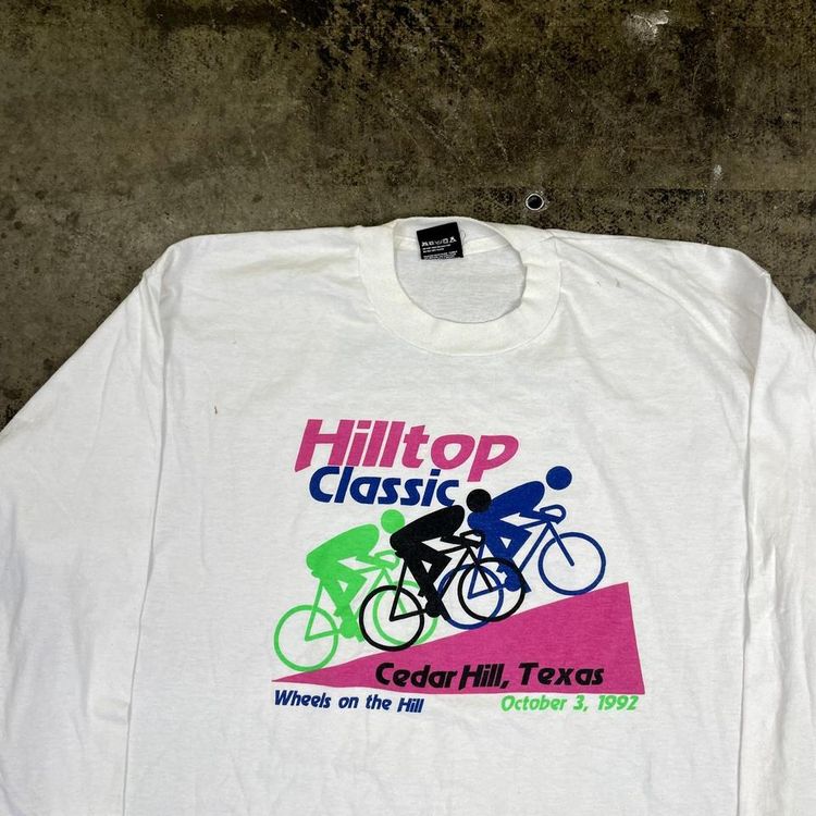 Cycling Graphic T-Shirt 90s Long Sleeve Single Stitch Tee, White Mens XL 5