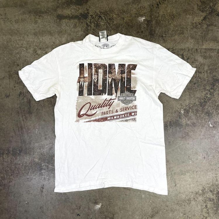 Harley Davidson T-Shirt Y2K Eagle Flame Biker Graphic Tee, White, Mens Large image 1