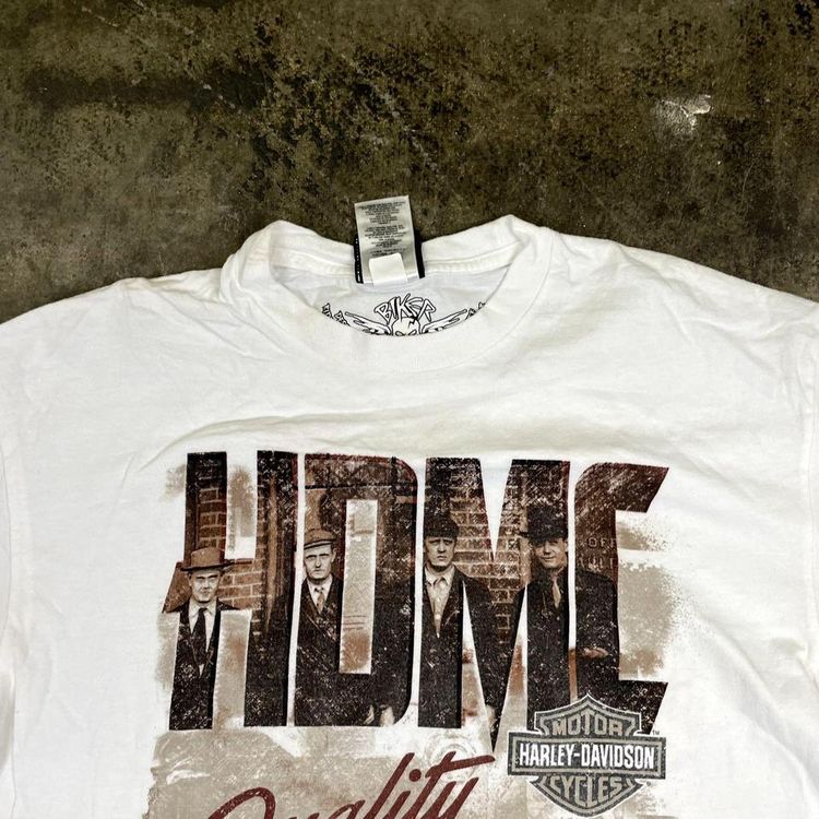 Harley Davidson T-Shirt Y2K Eagle Flame Biker Graphic Tee, White, Mens Large image 3