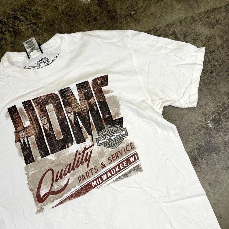 Harley Davidson T-Shirt Y2K Eagle Flame Biker Graphic Tee, White, Mens Large image 4