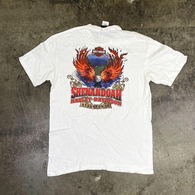 Harley Davidson T-Shirt Y2K Eagle Flame Biker Graphic Tee, White, Mens Large image 2