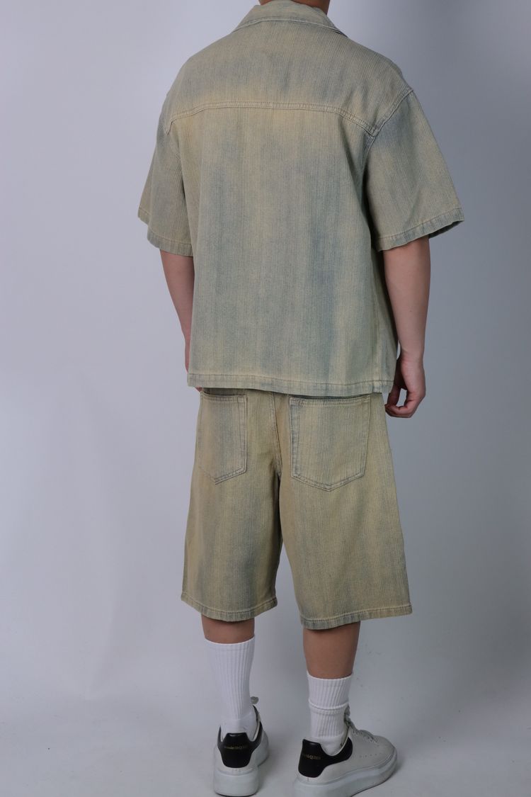 Denim Short Sleeve Shirt And Denim Shorts Set