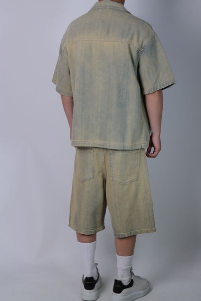 Denim Short Sleeve Shirt And Denim Shorts Set