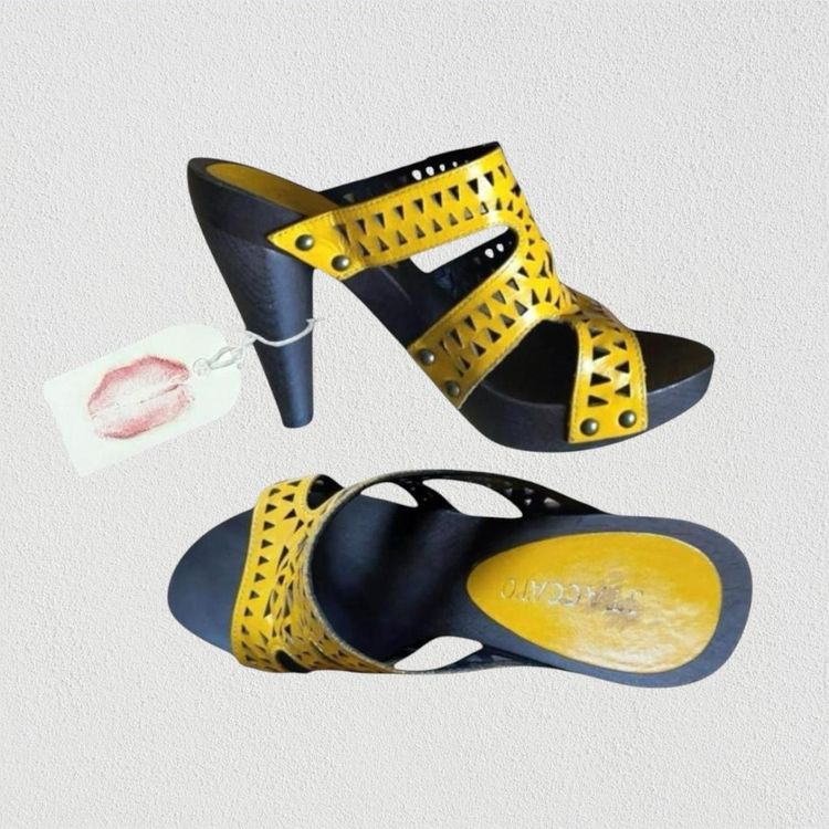 Other italian vintage yellow and blue platform heel mules  product image