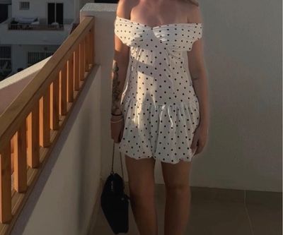 White Off-Shoulder Polka Dot Dress