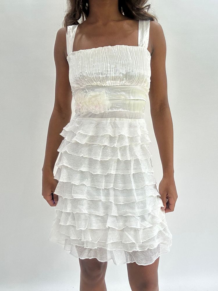 wedding guest drop | small white pleated mini dress image 1
