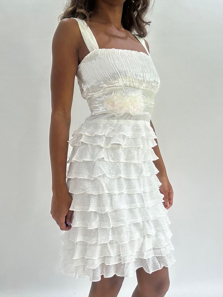 wedding guest drop | small white pleated mini dress image 7