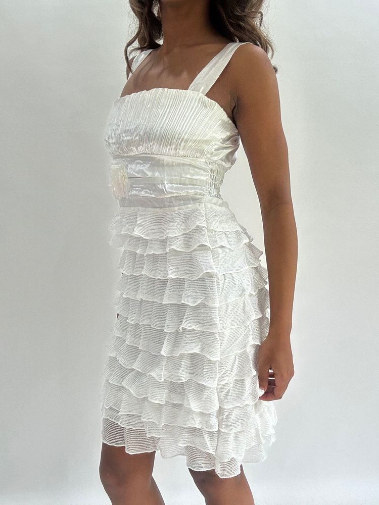 wedding guest drop | small white pleated mini dress image 5