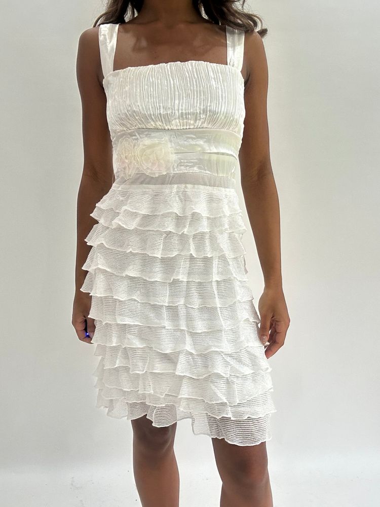 wedding guest drop | small white pleated mini dress image 3