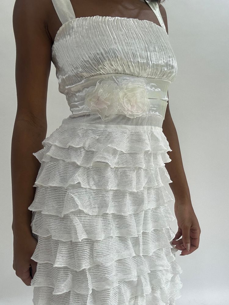 wedding guest drop | small white pleated mini dress image 4