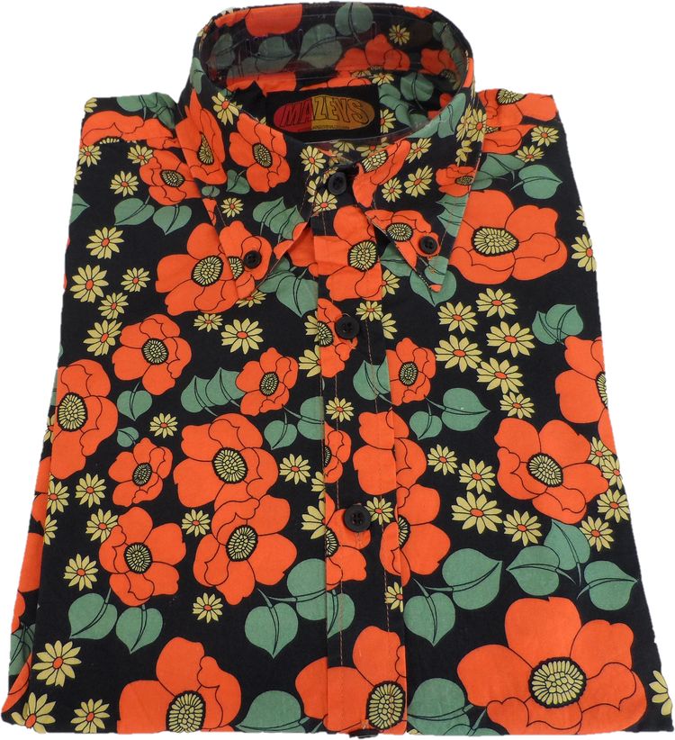 Mazeys Mens Retro Black Floral Poppy Shirt image 5