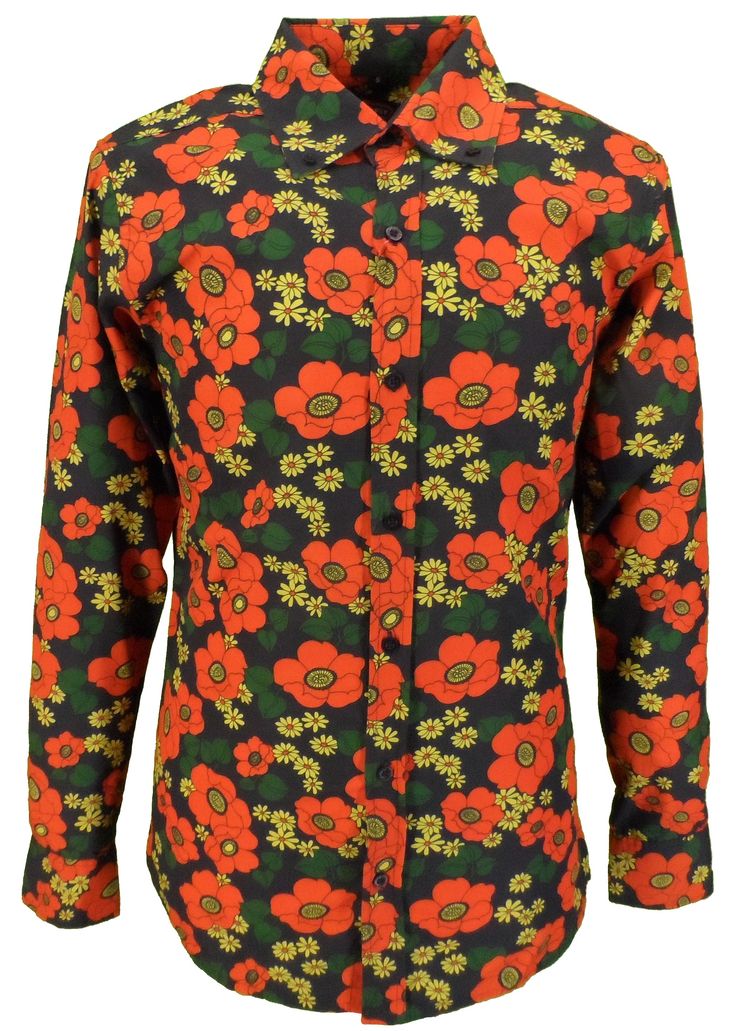 Mazeys Mens Retro Black Floral Poppy Shirt image 1