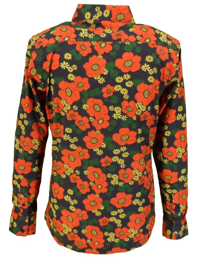 Mazeys Mens Retro Black Floral Poppy Shirt image 2