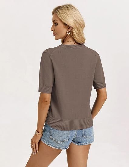 Brown Short Sleeve Button-Up Cardigan image 4