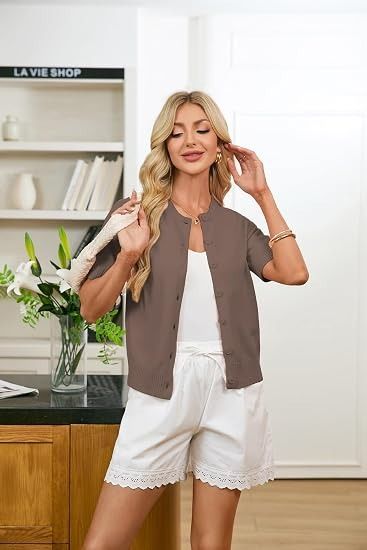 Brown Short Sleeve Button-Up Cardigan image 2