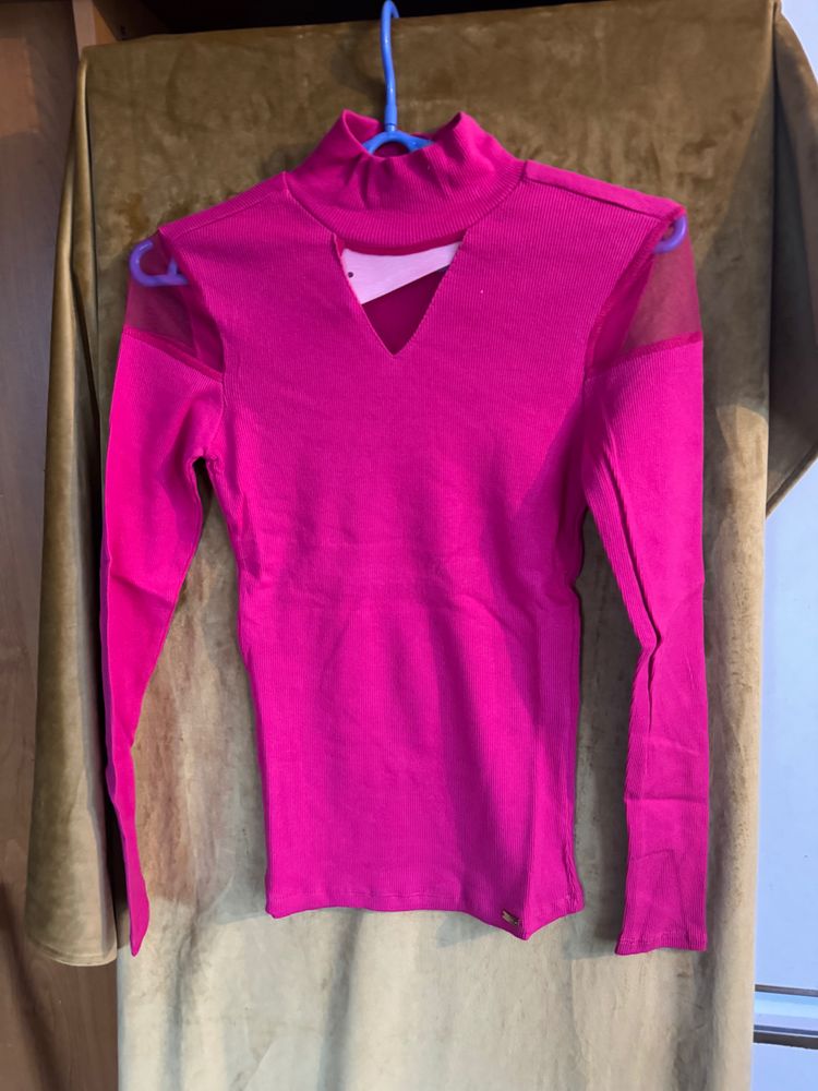 Other Pink Long Sleeve Top With Mesh Shoulder Detail product image