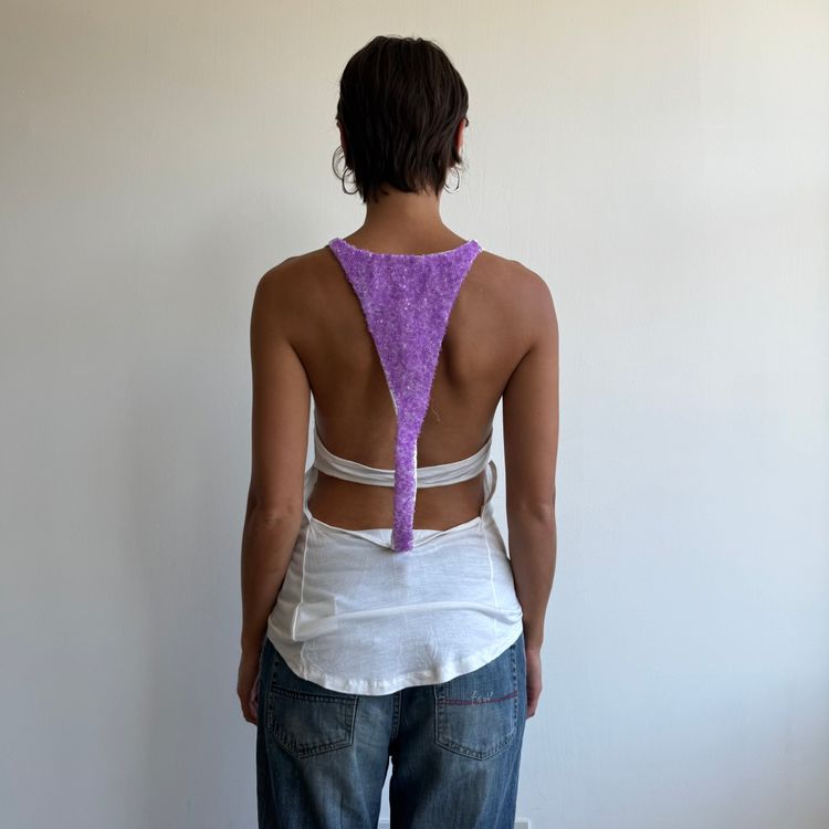 White + purple GUESS sequin reacerback top - Size S image 5