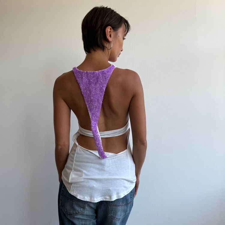 White + purple GUESS sequin reacerback top - Size S image 4