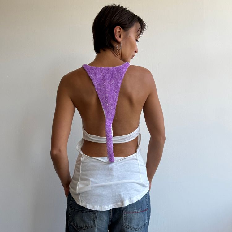 White + purple GUESS sequin reacerback top - Size S image 1