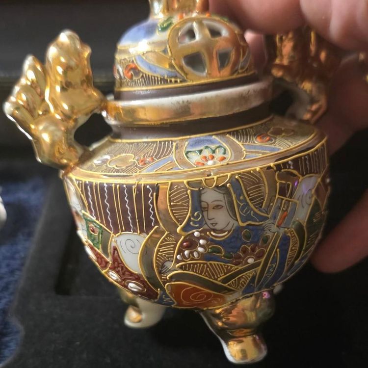 Decorative Ceramic Incense Burner With Gold Accents