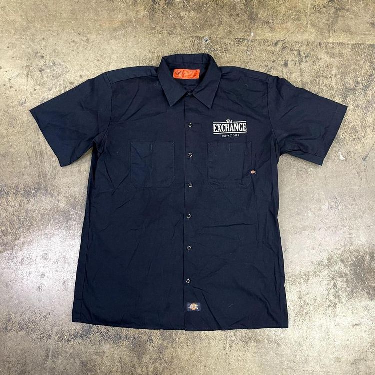 Dickies Shirt Y2K Short Sleeve Button Up Workwear Top, Navy Blue, Mens Large image 2