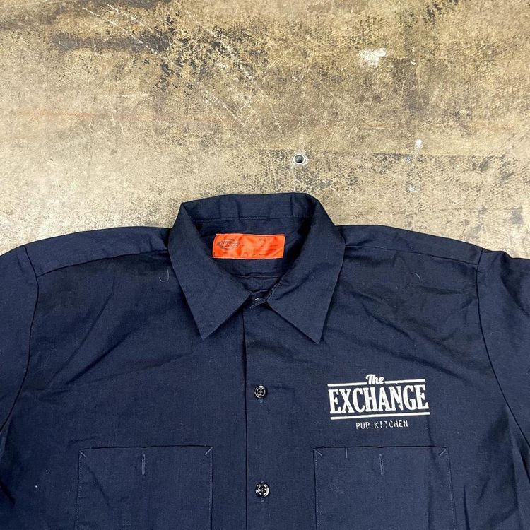Dickies Shirt Y2K Short Sleeve Button Up Workwear Top, Navy Blue, Mens Large image 7