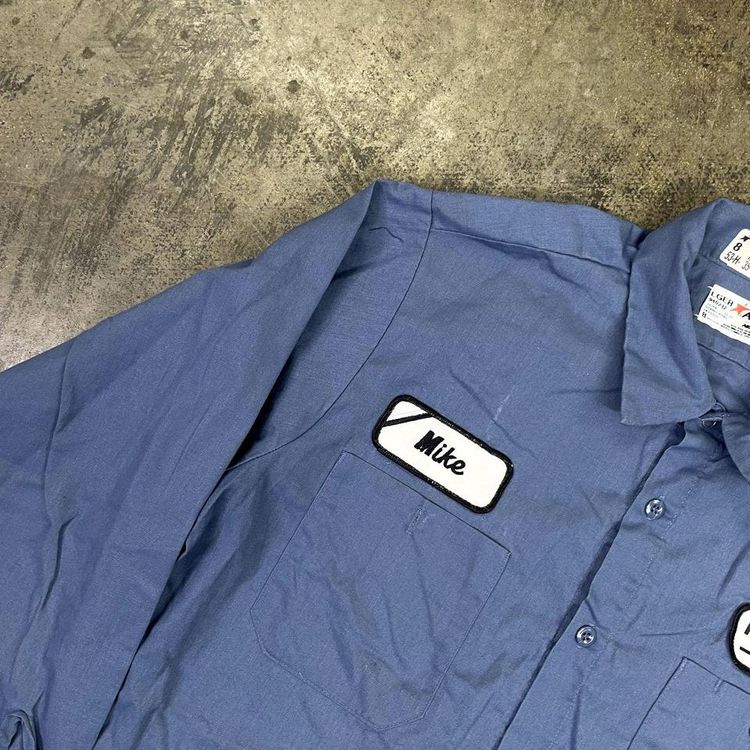 Workwear Shirt Button Up Vintage Long Sleeve Vintage Top, Blue, Mens Large image 5