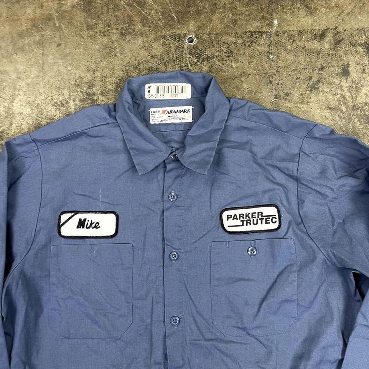 Workwear Shirt Button Up Vintage Long Sleeve Vintage Top, Blue, Mens Large image 2