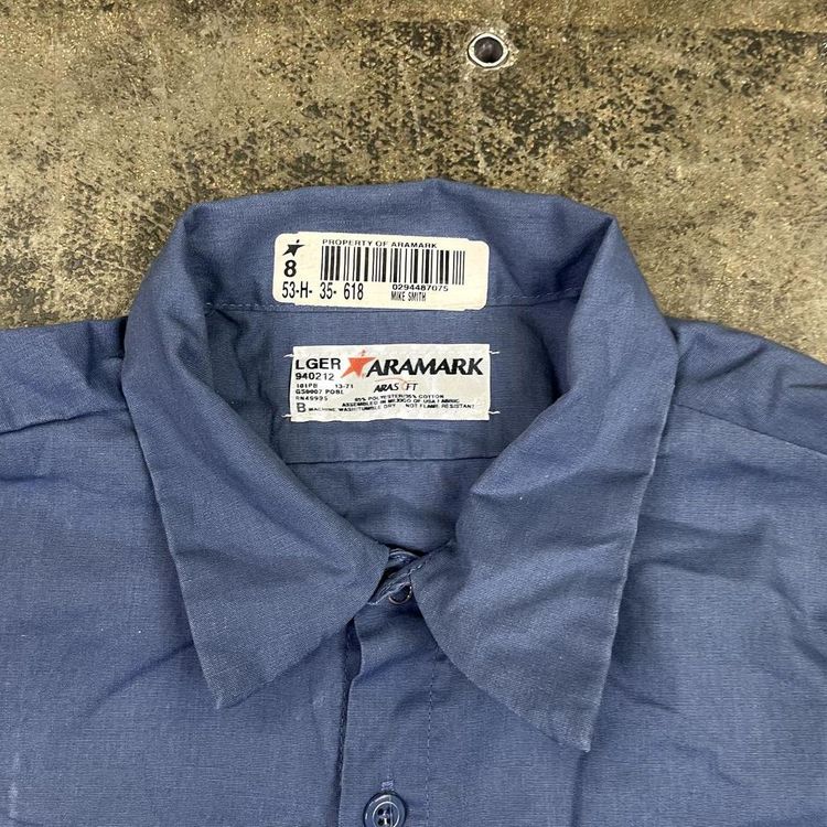 Workwear Shirt Button Up Vintage Long Sleeve Vintage Top, Blue, Mens Large image 4