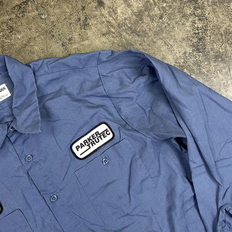 Workwear Shirt Button Up Vintage Long Sleeve Vintage Top, Blue, Mens Large image 3