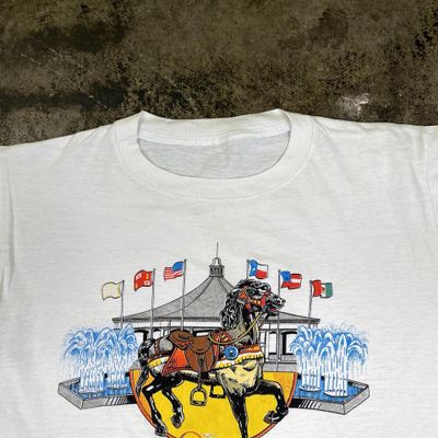 Vintage Carousel Graphic T-Shirt 90s USA Single Stitch Tee White Mens Large 2