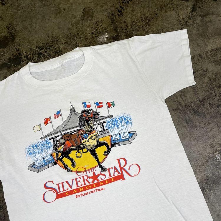 Vintage Carousel Graphic T-Shirt 90s USA Single Stitch Tee White Mens Large 3
