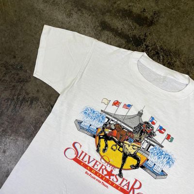 Vintage Carousel Graphic T-Shirt 90s USA Single Stitch Tee White Mens Large 6
