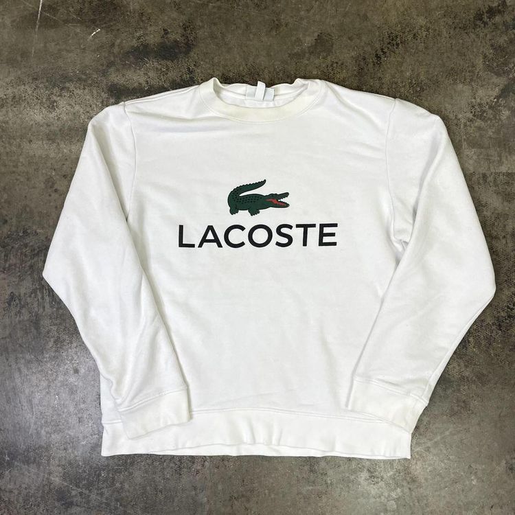 Lacoste Lacoste Sweatshirt Pull Over Spellout Y2K Sports Jumper, White, Mens 5 Large product image
